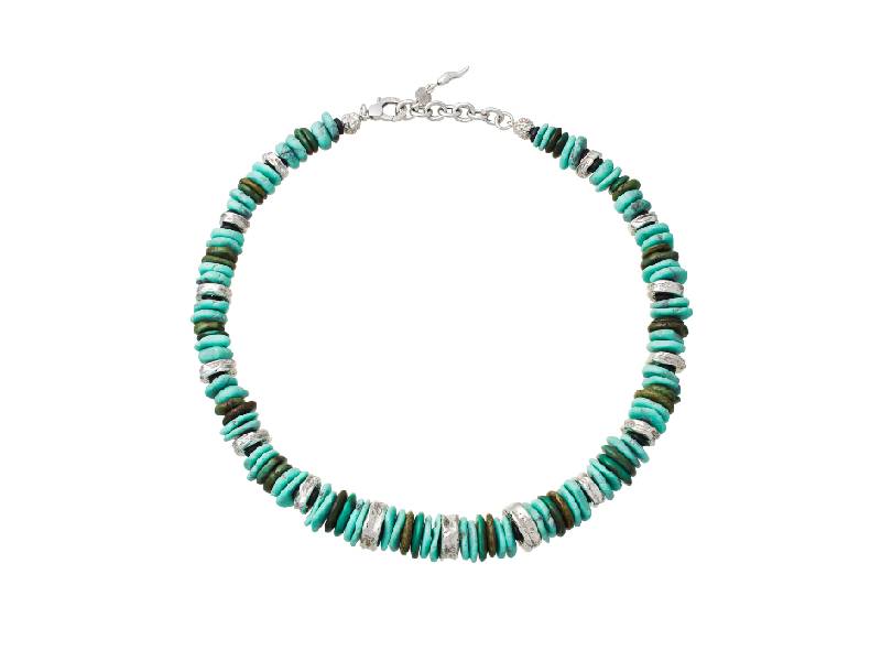 NECKLACE IN STERLING SILVER, TORQUOISE AND GREEN JASPER BALI BLU GIOVANNNI RASPINI 11251